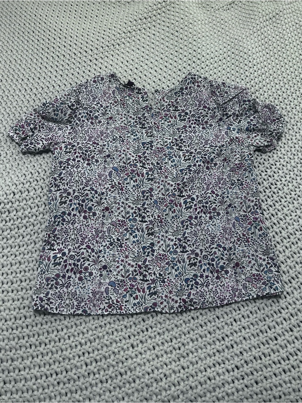 J. Crew Floral Print Blouse - White with Purple and Blue Flowers